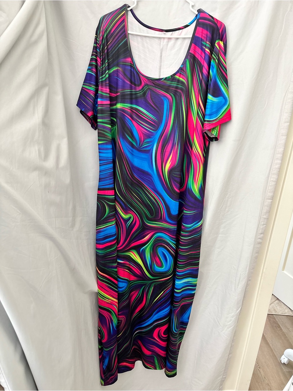 Vibrant Swirl Maxi Dress in Neon Rainbow